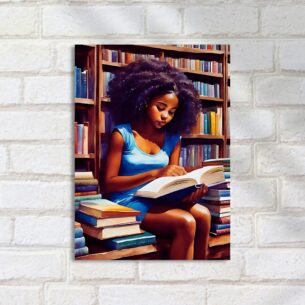 Quadro Decorativo Menina Lendo Na Biblioteca