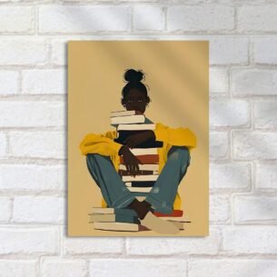 Quadro Decorativo Garota Sentada Com Livros
