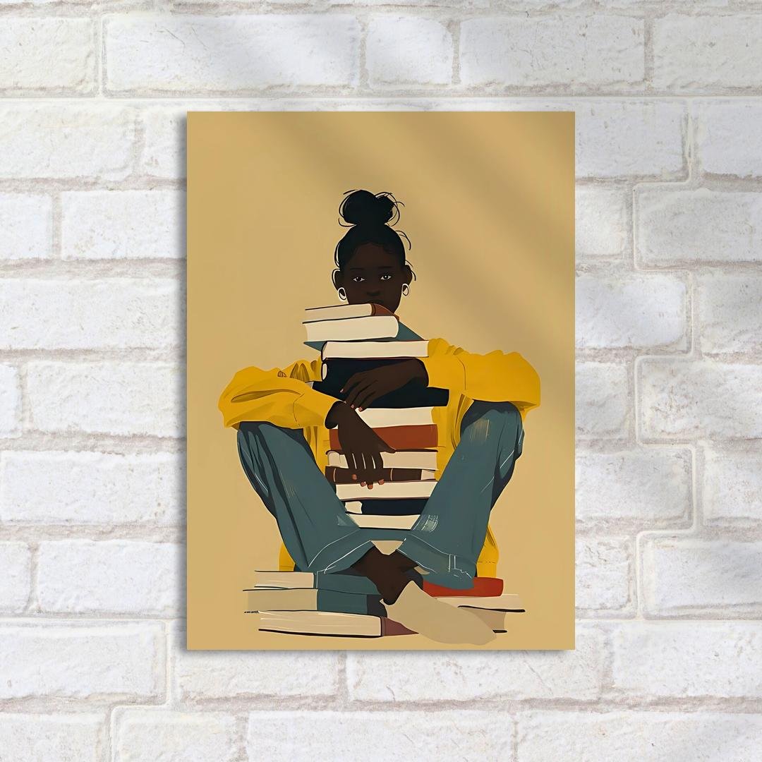 Quadro Decorativo Garota Sentada Com Livros