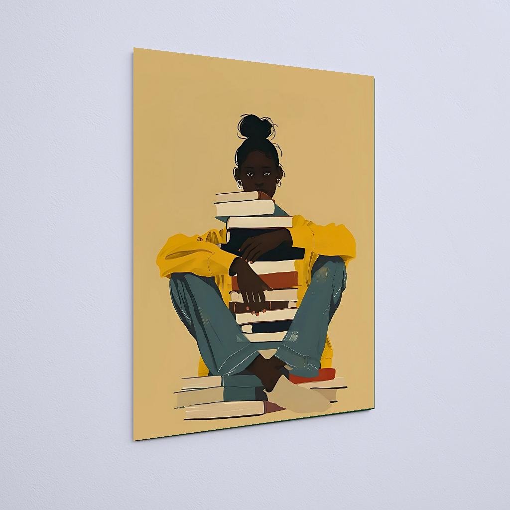 Quadro Decorativo Garota Sentada Com Livros - Imagem 2
