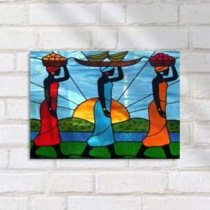 Quadro Decorativo Vitral Mulheres Com Frutas