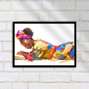 Quadro Decorativo Jovem Mulher Lendo Colorido