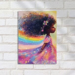 Quadro Decorativo Menina Sonhadora Arco Iris