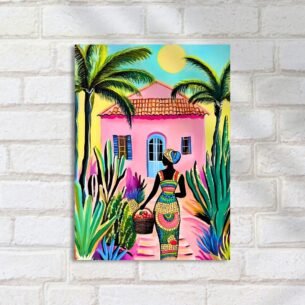 Quadro Decorativo Mulher Colorida Com Cesta
