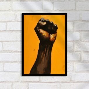Quadro Decorativo Punho Erguido Sobre Amarelo