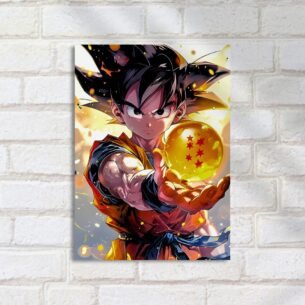 Quadro Decorativo Goku Segurando Esfera Dragao