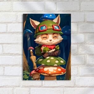 Quadro Decorativo Teemo Sorrindo Cogumelos Floresta