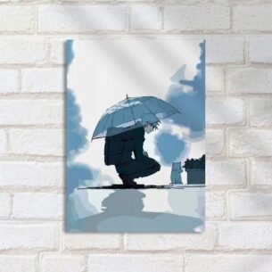 Quadro Decorativo Humano Gato Guarda Chuva