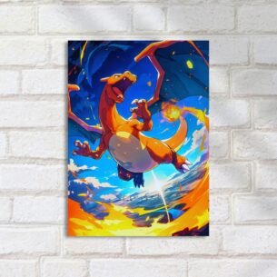 Quadro Decorativo Charizard Voando Chamas Celeste