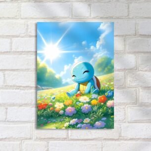 Quadro Decorativo Squirtle Sorrindo Campo Flores