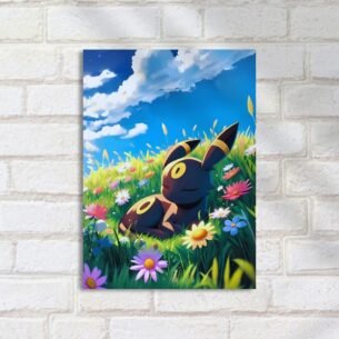 Quadro Decorativo Umbreon Dormindo Campo Flores