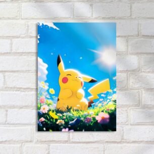 Quadro Decorativo Pikachu Campo Flores Soltado