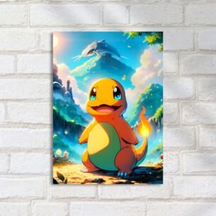 Quadro Decorativo Charmander Montanha Cenario