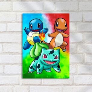 Quadro Decorativo Bulbasaur Charmander Squirtle Pokemon