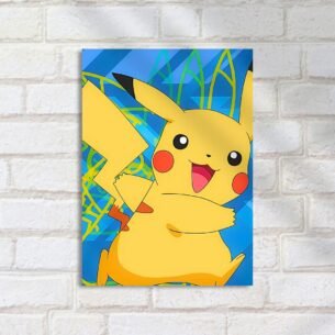 Quadro Decorativo Pikachu Feliz Fundo Azul