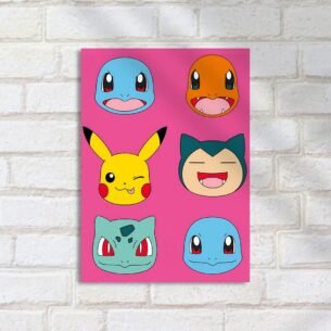 Quadro Decorativo Pokemons Faceis Fundo Rosa