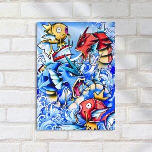 Quadro Decorativo Magikarp Gyarados Ondas Batalha