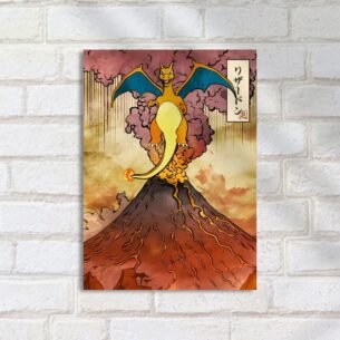 Quadro Decorativo Charizard Volcao Erupcao