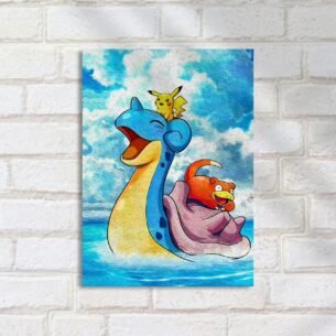 Quadro Decorativo Pikachu Lapras Slowpoke Mar
