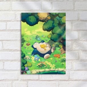 Quadro Decorativo Snorlax Pikachu Descansando Jardim