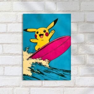 Quadro Decorativo Pikachu Surfando Mar Onda