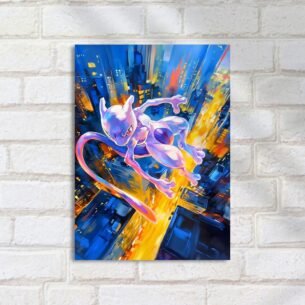 Quadro Decorativo Mewtwo Cidade Voo Noturno