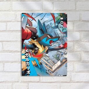 Quadro Decorativo Mega Lucario Batalha Cidade