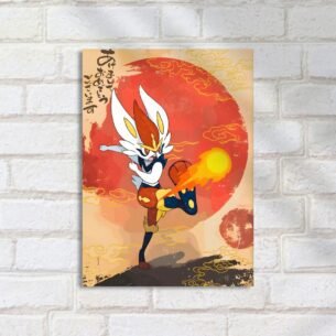 Quadro Decorativo Cinderace Chutando Fogo Japones