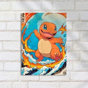 Quadro Decorativo Charmander Fogo Ondas Japones