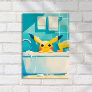 Quadro Decorativo Pikachu Banheira Espuma