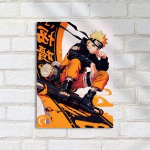 Quadro Decorativo Naruto Treinando Com Bandeira