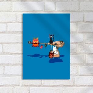 Quadro Decorativo Gato Bastao Totoro Azul