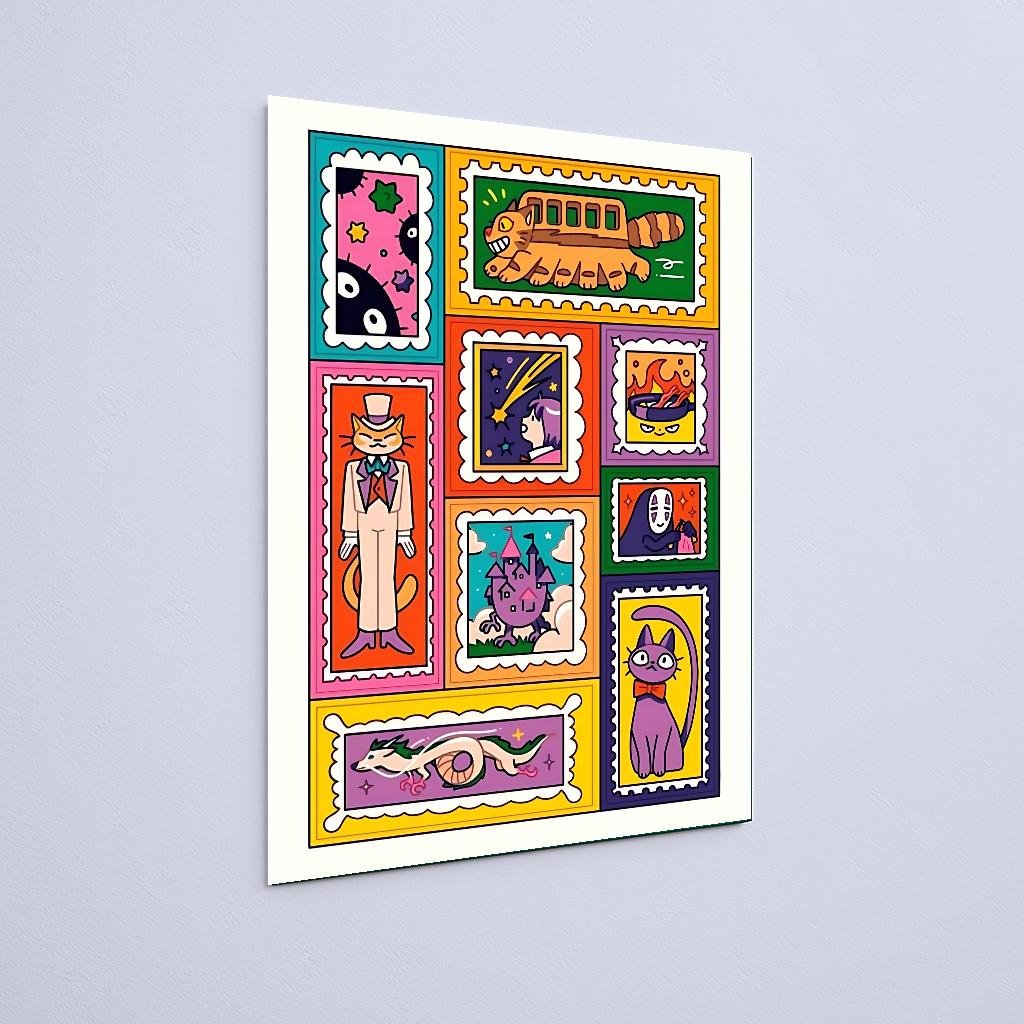 Quadro Decorativo Gatos Selo Colorido Studio Ghibli - Imagem 2