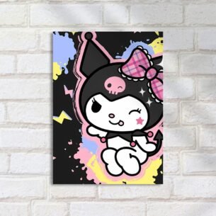 Quadro Decorativo Kuromi Piscando Fundo Colorido