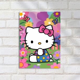 Quadro Decorativo Hello Kitty Jardim Flores