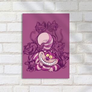 Quadro Decorativo Cheshire Cat Sorrindo Com Gatos