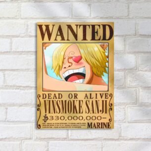 Quadro Decorativo Sanji Cartaz Recompensa Sorrindo One Piece Wanted