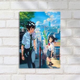 Quadro Decorativo Casal Escolar Escadaria Anime
