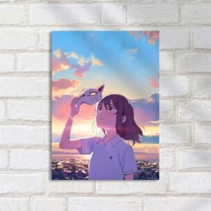 Quadro Decorativo Menina Mascara Por Do Sol