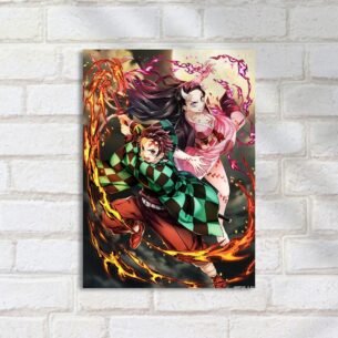 Quadro Decorativo Tanjiro Nezuko Chamas Poder Demon Slayer