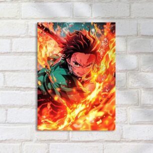 Quadro Decorativo Desenho Personagem Fogo Espada Demon Slayer