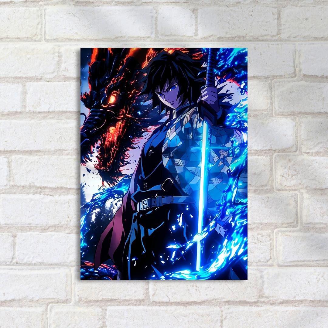 Quadro Decorativo Guerreiro Espada Dragao Demon Slayer