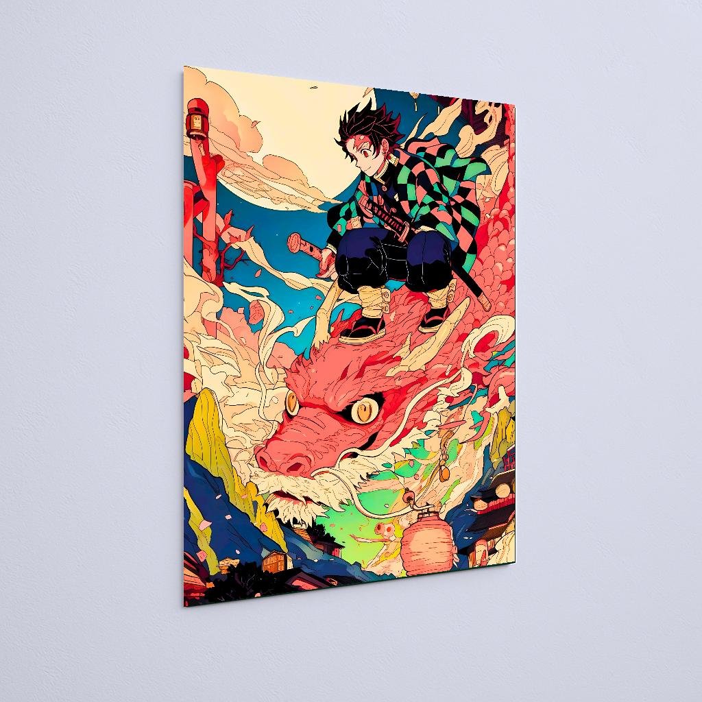 Quadro Decorativo Samurai Dragao Colorido Demon Slayer - Imagem 2