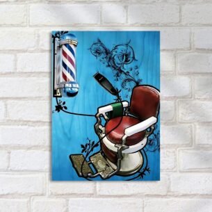 Quadro Decorativo C Cadeira Barbeiro Azul