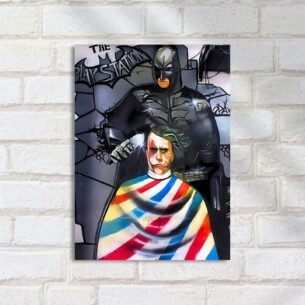 Quadro Decorativo Batman Cortando Cabelo Coringa