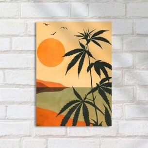 Quadro Decorativo Pordosol Folhas Passaros