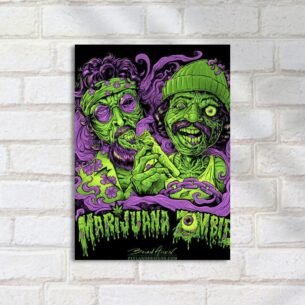 Quadro Decorativo Zumbis Marijuana Verde Roxo