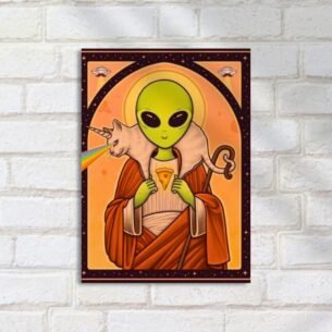 Quadro Decorativo Alien Gato Unicornio Pizza