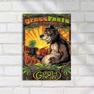 Quadro Decorativo Urso Sorrindo Com Planta