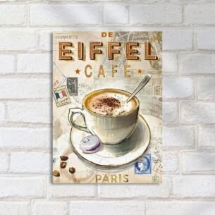 Quadro Decorativo Eiffel Cafe Paris Capuccino